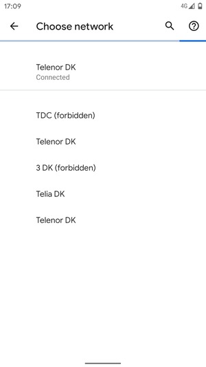 Select a network operator from the list