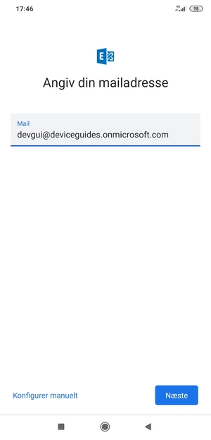 Indtast din e-mailadresse og vælg Konfigurer manuelt