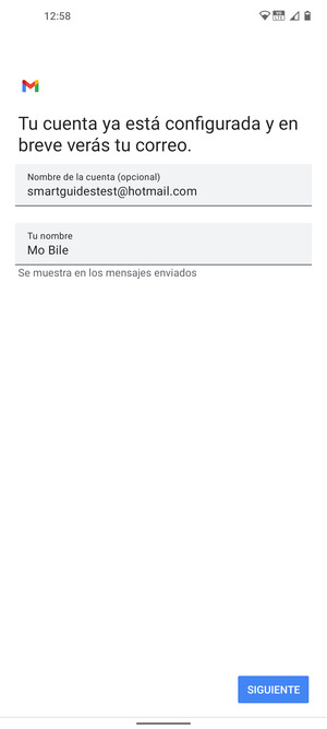 Déle a su cuenta un nombre y escriba su nombre. Seleccione SIGUIENTE
