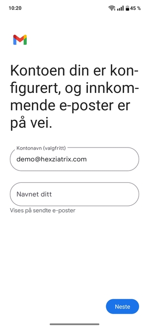 Gi kontoen din et navn, og skriv inn navnet ditt. Velg Neste