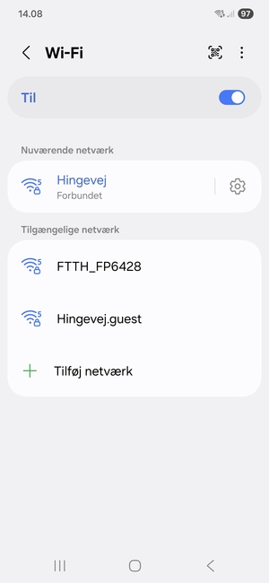 Du er nu tilsluttet Wi-Fi netværket
