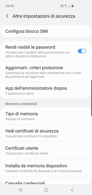 Seleziona Configura blocco SIM