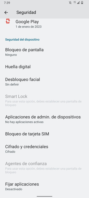 Para cambiar el PIN de la tarjeta SIM,  vaya al menú Seguridad y  seleccione Bloqueo de tarjeta SIM