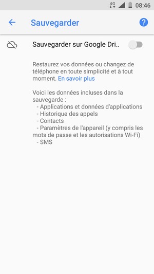 Activer le Sauvegarder sur Google Drive