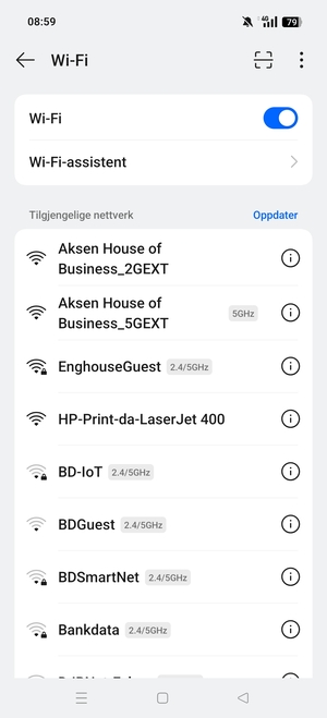 Velg det trådløse nettverket du vil koble til