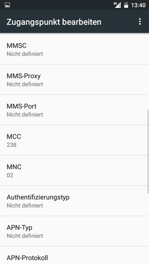 Scrollen Sie nach unten und geben Sie Internetinformationen ein