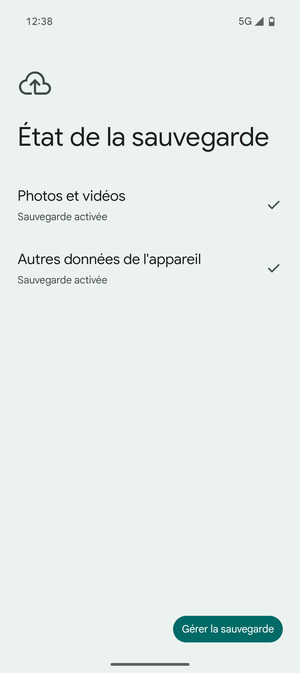 Sélectionnez Gérer la sauvegarde