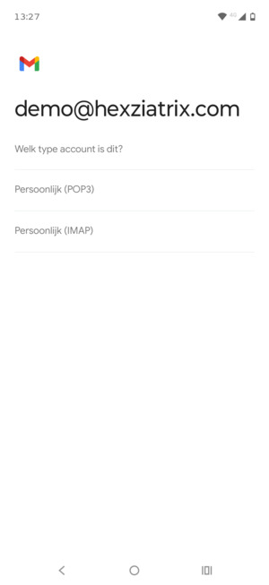 Selecteer Persoonlijk (POP3) of Persoonlijk (IMAP)