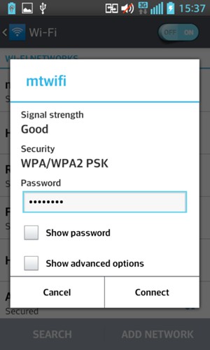 Enter the Wi-Fi password and select Connect