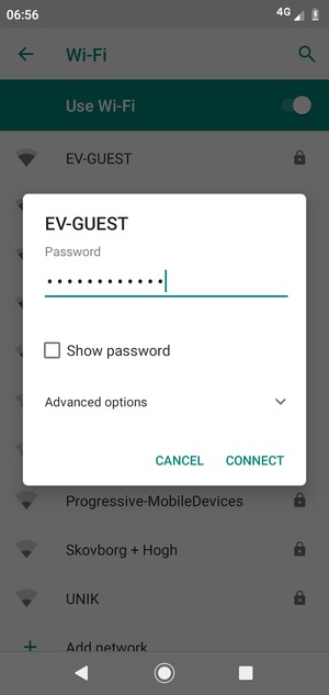 Enter the Wi-Fi password and select CONNECT