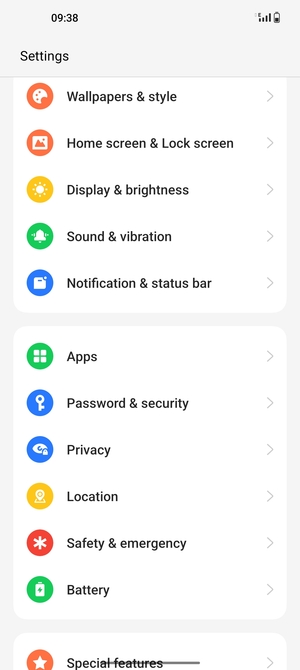 Scroll to and select Password & security