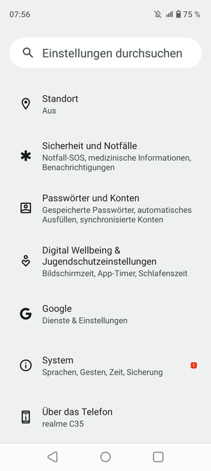 Scrollen Sie und wählen Sie System