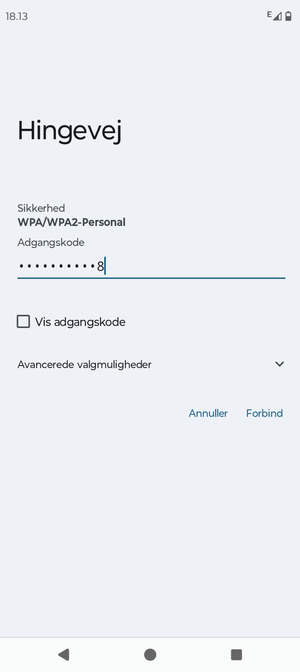 Indtast Wi-Fi adgangskoden og vælg Forbind