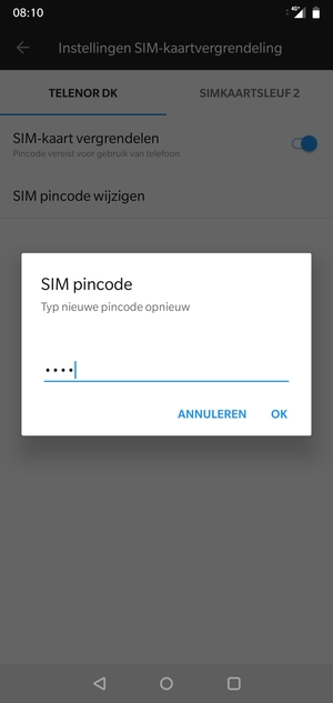 Bevestig uw nieuwe SIM pincode en selecteer OK