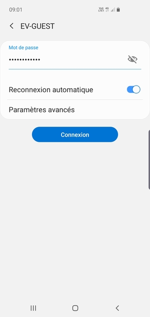 Saisissez le mot de passe du Wi-Fi et sélectionnez Connexion