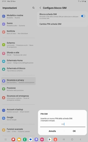 Inserisci Nuovo PIN della scheda SIM e seleziona OK