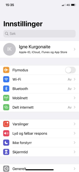 Velg Apple-ID, iCloud, iTunes og App Store