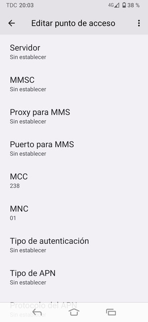 Desplácese hacia abajo e introduzca la información MMS