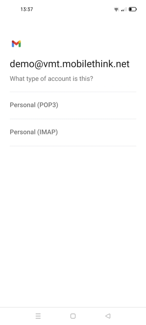 Select Personal (POP3) or Personal (IMAP)