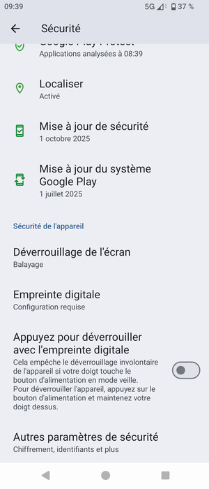 Pour modifier le code PIN de la carte SIM, allez dans le menu Sécurité et sélectionnez Autres paramètres de sécurité