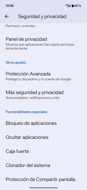 Desplácese y seleccione Más seguridad y privacidad