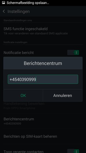 Voer het Berichtencentrum nummer in en selecteer OK