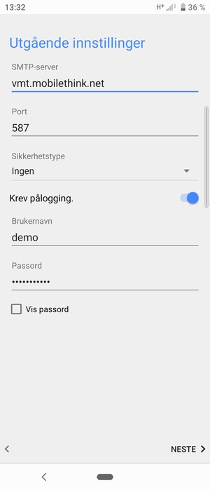 Skriv inn utgående serveradresse