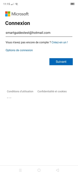Saisissez votre adresse e-mail et sélectionnez Suivant