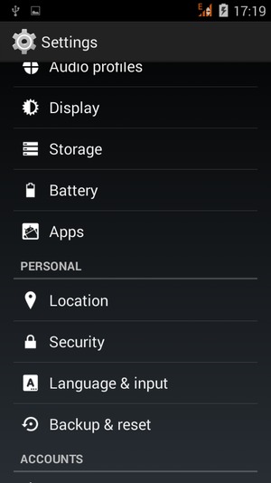 Scroll to and select Security