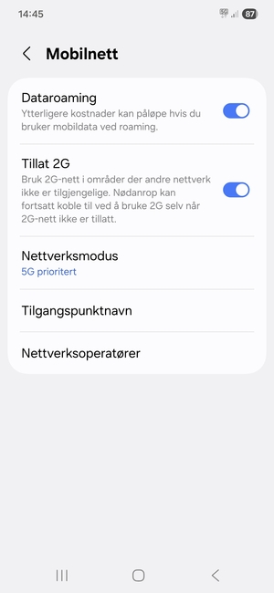 Slå Dataroaming på eller av