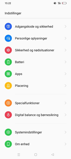 Scroll til og vælg Adgangskode og sikkerhed