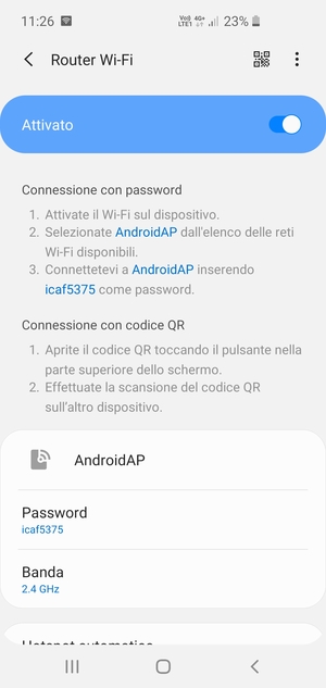 Il telefono è ora pronto per essere usato come modem