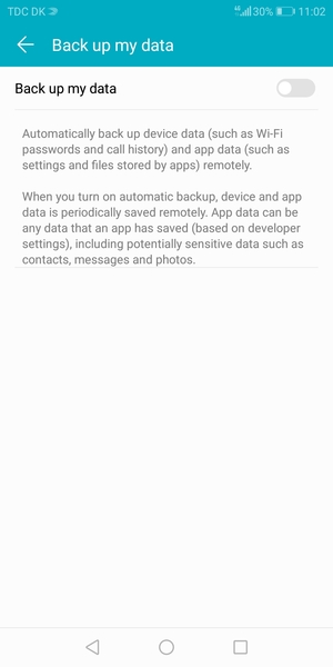 Turn on Back up my data