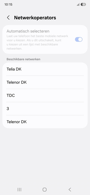 Selecteer een netwerkoperator uit de lijst