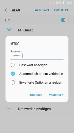 Geben Sie das WLAN-Passwort ein und wählen Sie VERBINDEN