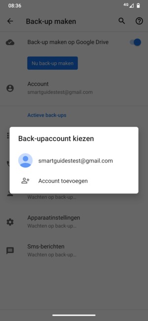 Selecteer uw back-up-account