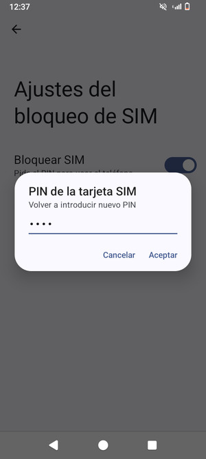 Confirme su nuevo PIN de tarjeta SIM y seleccione Aceptar