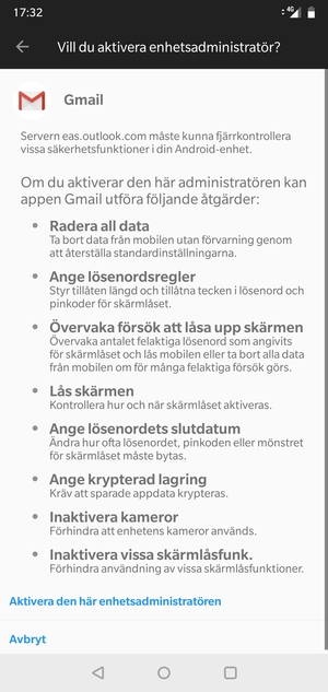 Scrolla till och välj Aktivera den här enhetsadministratören