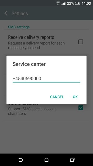 Enter the Service center number and select OK