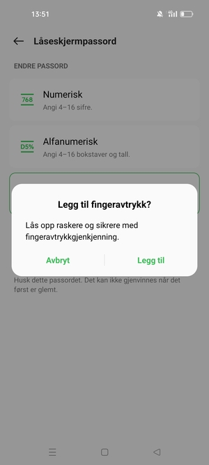 Velg ønsket alternativ