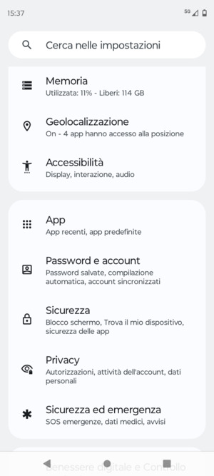 Scorri e seleziona Password e account