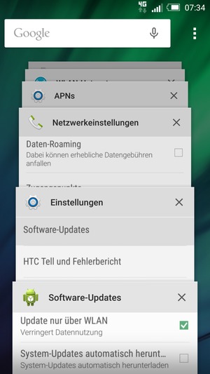 Wählen Sie das X Symbol, um alle laufende Apps zu schließen