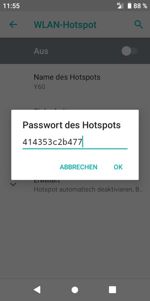 Geben Sie eine WLAN-Hotspot-Passwort mit mindestens 8 Zeichen ein und wählen Sie OK