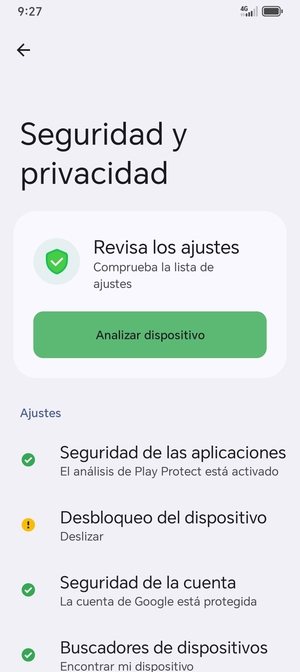 Para activar su bloqueo de pantalla, vaya al menú Seguridad y privacidad y seleccione Desbloqueo de dispositivos