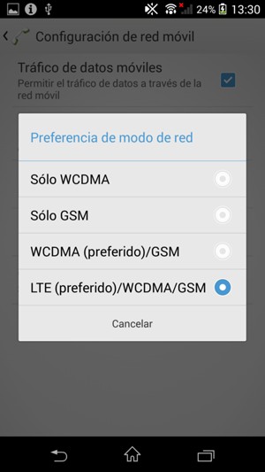 Seleccione Sólo GSM para habilitar 2G