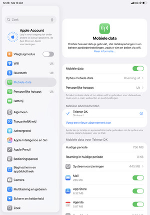 Selecteer Mobiele data en Opties mobiele data