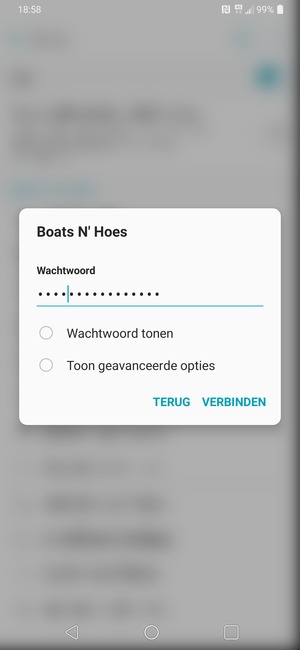 Voer het WiFi-wachtwoord in en selecteer VERBINDEN