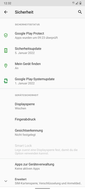 Um die PIN für die SIM-Karte zu wechseln, scrollen Sie und wählen Sie Erweitert