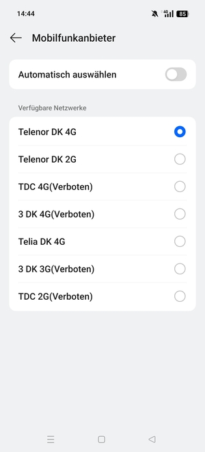 Wählen Sie einen Netzbetreiber von der Liste