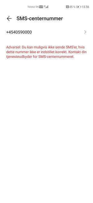 Vælg SMS-centernummer